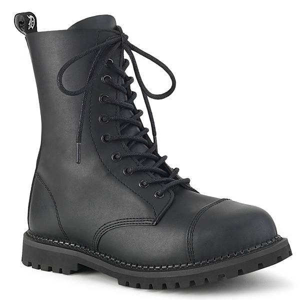 Demonia Men's Riot-10 Mid Calf Combat Boots - Black Vegan Leather D8725-03US Clearance